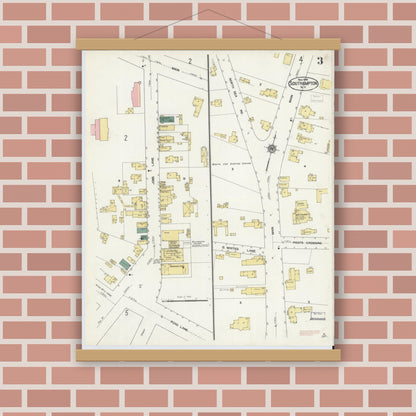 Old map wall art mockup — magnetic wood frame on brick wall — Sanborn Fire Insurance Map from Southampton, Suffolk County, New York (1909), Sheet #0003