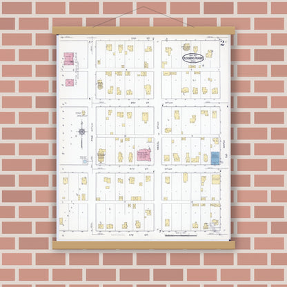 Old map wall art mockup — magnetic wood frame on brick wall — Sanborn Fire Insurance Map from Blooming Prairie, Steele County, Minnesota (1917), Sheet #0002