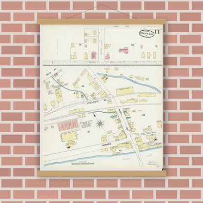 Old map wall art mockup — magnetic wood frame on brick wall — Sanborn Fire Insurance Map from Franklin, Venango County, Pennsylvania (1891), Sheet #0011