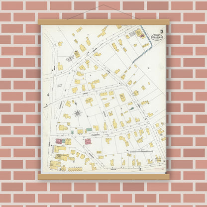 Old map wall art mockup — magnetic wood frame on brick wall — Sanborn Fire Insurance Map from Reading, Middlesex County, Massachusetts (1903), Sheet #0005