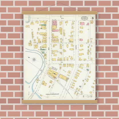Old map wall art mockup — magnetic wood frame on brick wall — Sanborn Fire Insurance Map from Ridgway, Elk County, Pennsylvania (1898), Sheet #0003