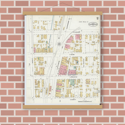 Old map wall art mockup — magnetic wood frame on brick wall — Sanborn Fire Insurance Map from Iron Mountain, Dickinson County, Michigan (1897), Sheet #0002