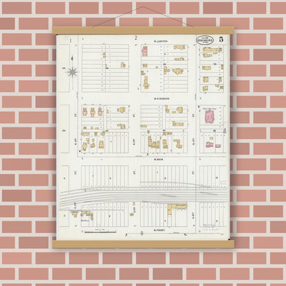 Old map wall art mockup — magnetic wood frame on brick wall — Sanborn Fire Insurance Map from Brainerd, Crow Wing County, Minnesota (1898), Sheet #0005