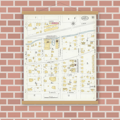 Old map wall art mockup — magnetic wood frame on brick wall — Sanborn Fire Insurance Map from Greenville, Hunt County, Texas (1909), Sheet #0011