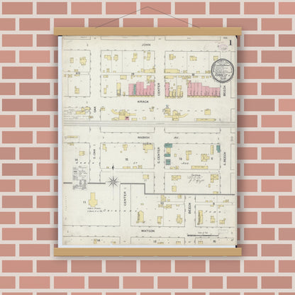 Old map wall art mockup — magnetic wood frame on brick wall — Sanborn Fire Insurance Map from Forrest, Livingston County, Illinois (1893) - Complete Map Set