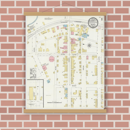 Old map wall art mockup — magnetic wood frame on brick wall — Sanborn Fire Insurance Map from Tremont, Schuylkill County, Pennsylvania (1896) - Complete Map Set