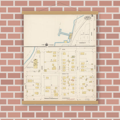 Old map wall art mockup — magnetic wood frame on brick wall — Sanborn Fire Insurance Map from Antioch, Contra Costa County, California (1912), Sheet #0003