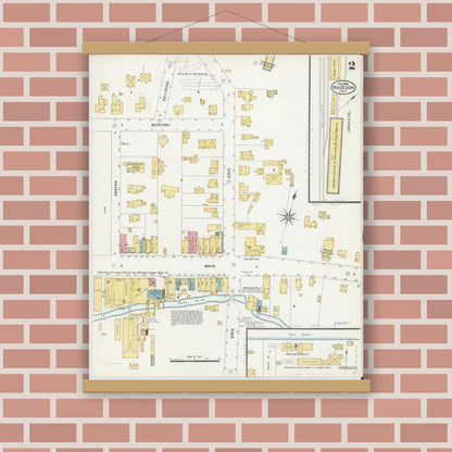 Old map wall art mockup — magnetic wood frame on brick wall — Sanborn Fire Insurance Map from Macedon, Wayne County, New York (1906), Sheet #0002