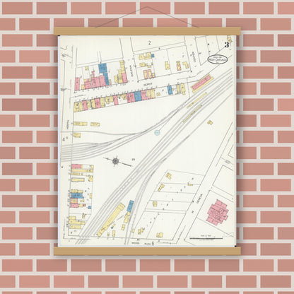 Old map wall art mockup — magnetic wood frame on brick wall — Sanborn Fire Insurance Map from West Chicago, Du Page County, Illinois (1923), Sheet #0003