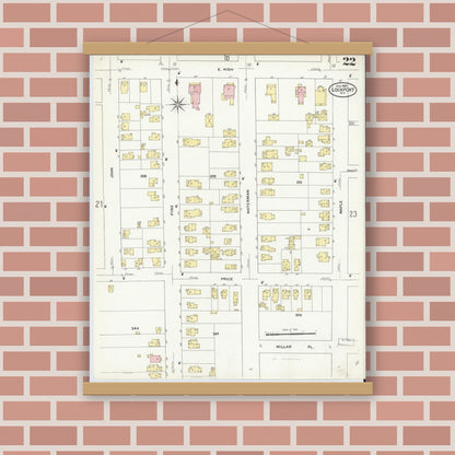 Old map wall art mockup — magnetic wood frame on brick wall — Sanborn Fire Insurance Map from Lockport, Niagara County, New York (1909), Sheet #0022