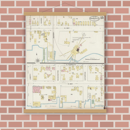 Old map wall art mockup — magnetic wood frame on brick wall — Sanborn Fire Insurance Map from Jacksonville, Duval County, Florida (1887), Sheet #0015