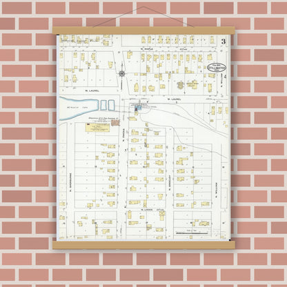 Old map wall art mockup — magnetic wood frame on brick wall — Sanborn Fire Insurance Map from Stillwater, Washington County, Minnesota (1910), Sheet #0003