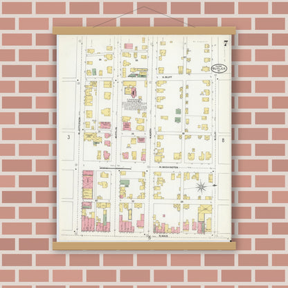 Old map wall art mockup — magnetic wood frame on brick wall — Sanborn Fire Insurance Map from Butler, Butler County, Pennsylvania (1901), Sheet #0007