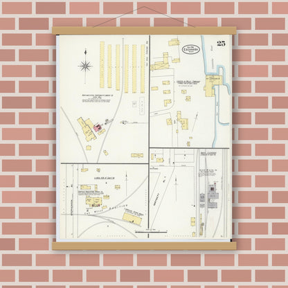 Old map wall art mockup — magnetic wood frame on brick wall — Sanborn Fire Insurance Map from Escanaba, Delta County, Michigan (1906), Sheet #0025