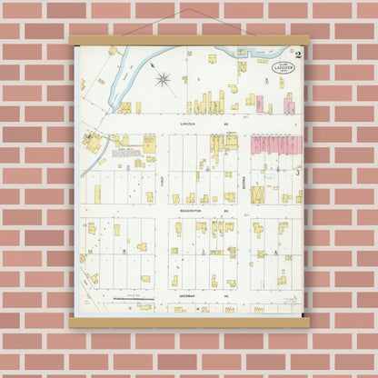 Old map wall art mockup — magnetic wood frame on brick wall — Sanborn Fire Insurance Map from Lakeview, Montcalm County, Michigan (1899), Sheet #0002