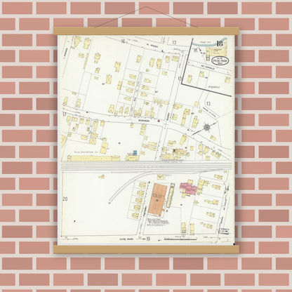 Old map wall art mockup — magnetic wood frame on brick wall — Sanborn Fire Insurance Map from Hyde Park, Norfolk County, Massachusetts (1911), Sheet #0018