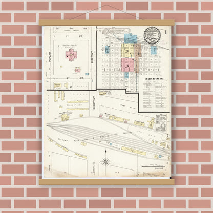 Old map wall art mockup — magnetic wood frame on brick wall — Sanborn Fire Insurance Map from Atlantic, Cass County, Iowa (1888) â€” Complete Set