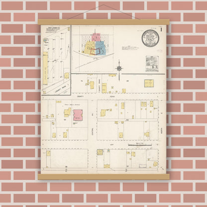 Old map wall art mockup — magnetic wood frame on brick wall — Sanborn Fire Insurance Map from Tracy, San Joaquin County, California (1911) - Complete Map Set