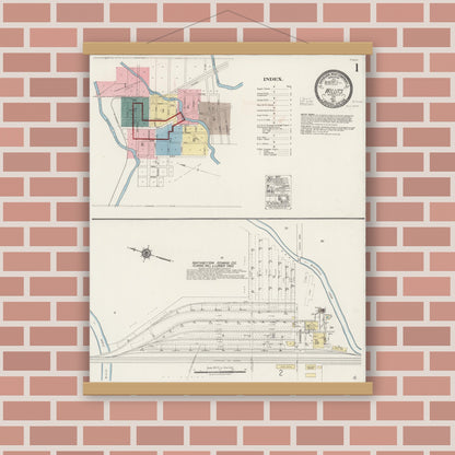 Old map wall art mockup — magnetic wood frame on brick wall — Sanborn Fire Insurance Map from Willits, Mendocino County, California (1917) - Complete Map Set