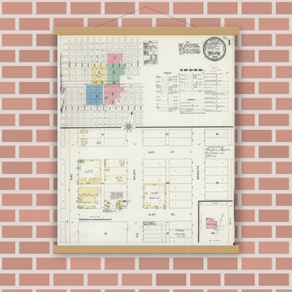Old map wall art mockup — magnetic wood frame on brick wall — Sanborn Fire Insurance Map from Abilene, Taylor County, Texas (1896), Sheet #0001