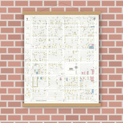 Old map wall art mockup — magnetic wood frame on brick wall — Sanborn Fire Insurance Map from Raymondville, Willacy County, Texas (1948), Sheet #0007