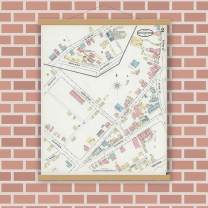 Old map wall art mockup — magnetic wood frame on brick wall — Sanborn Fire Insurance Map from Doylestown, Bucks County, Pennsylvania (1891), Sheet #0002
