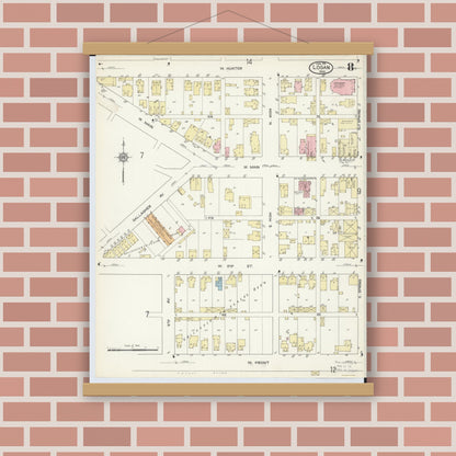 Old map wall art mockup — magnetic wood frame on brick wall — Sanborn Fire Insurance Map from Logan, Hocking County, Ohio (1914), Sheet #0008