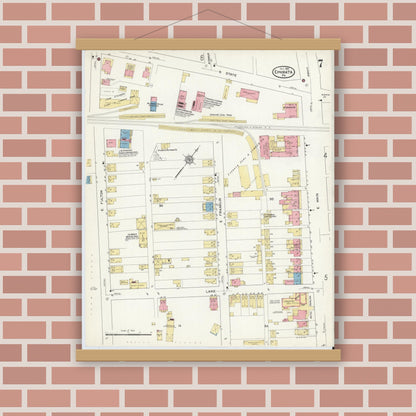 Old map wall art mockup — magnetic wood frame on brick wall — Sanborn Fire Insurance Map from Ephrata, Lancaster County, Pennsylvania (1912), Sheet #0007