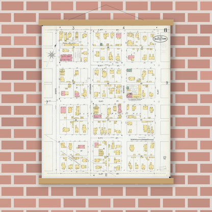 Old map wall art mockup — magnetic wood frame on brick wall — Sanborn Fire Insurance Map from Beardstown, Cass County, Illinois (1900), Sheet #0008