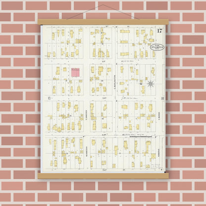 Old map wall art mockup — magnetic wood frame on brick wall — Sanborn Fire Insurance Map from Stillwater, Washington County, Minnesota (1898), Sheet #0017
