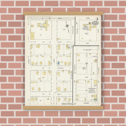 Old map wall art mockup — magnetic wood frame on brick wall — Sanborn Fire Insurance Map from Quanah, Hardeman County, Texas (1915), Sheet #0005