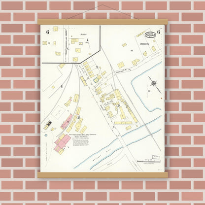 Old map wall art mockup — magnetic wood frame on brick wall — Sanborn Fire Insurance Map from Wanaque, Passaic County, New Jersey (1923), Sheet #0006