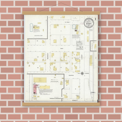 Old map wall art mockup — magnetic wood frame on brick wall — Sanborn Fire Insurance Map from Detroit, Red River County, Texas (1911) - Complete Map Set