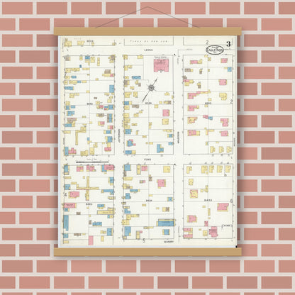 Old map wall art mockup — magnetic wood frame on brick wall — Sanborn Fire Insurance Map from Eagle Pass, Maverick County, Texas (1916), Sheet #0003