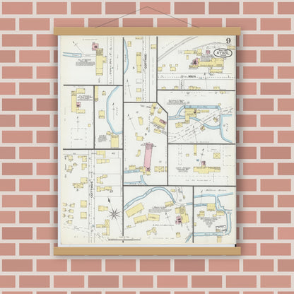 Old map wall art mockup — magnetic wood frame on brick wall — Sanborn Fire Insurance Map from Athol, Worcester County, Massachusetts (1892), Sheet #0009