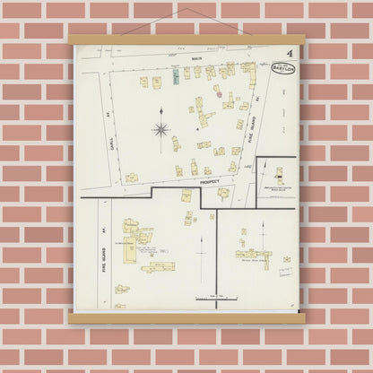 Old map wall art mockup — magnetic wood frame on brick wall — Sanborn Fire Insurance Map from Babylon, Suffolk County, New York (1890), Sheet #0004