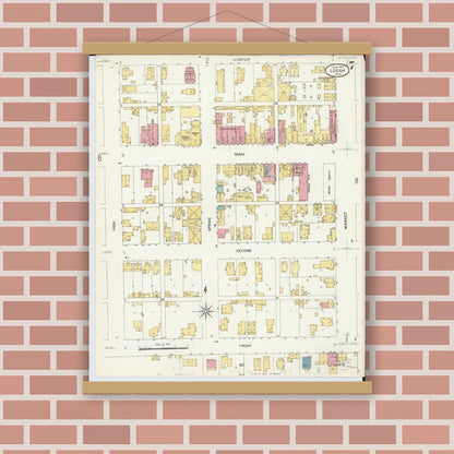 Old map wall art mockup — magnetic wood frame on brick wall — Sanborn Fire Insurance Map from Logan, Hocking County, Ohio (1907), Sheet #0007