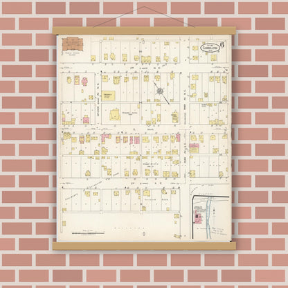 Old map wall art mockup — magnetic wood frame on brick wall — Sanborn Fire Insurance Map from Carrollton, Carroll County, Ohio (1921), Sheet #0006