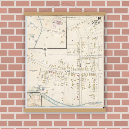 Old map wall art mockup — magnetic wood frame on brick wall — Sanborn Fire Insurance Map from Waterloo, Seneca County, New York (1948), Sheet #0016