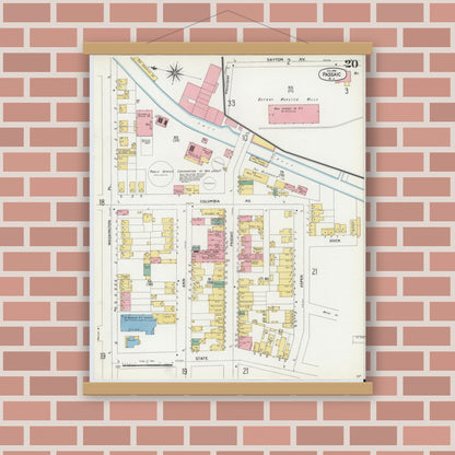 Old map wall art mockup — magnetic wood frame on brick wall — Sanborn Fire Insurance Map from Passaic, Passaic County, New Jersey (1903), Sheet #0020
