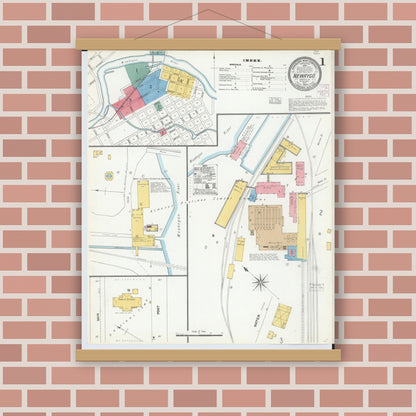 Old map wall art mockup — magnetic wood frame on brick wall — Sanborn Fire Insurance Map from Newaygo, Newaygo County, Michigan (1904) - Complete Map Set