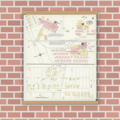 Old map wall art mockup — magnetic wood frame on brick wall — Sanborn Fire Insurance Map from Logan, Hocking County, Ohio (1914), Sheet #0004