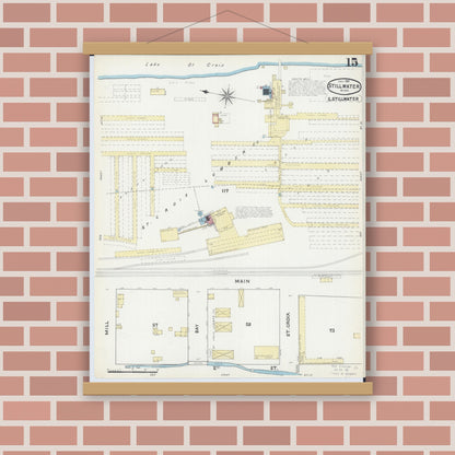 Old map wall art mockup — magnetic wood frame on brick wall — Sanborn Fire Insurance Map from Stillwater, Washington County, Minnesota (1891), Sheet #0015