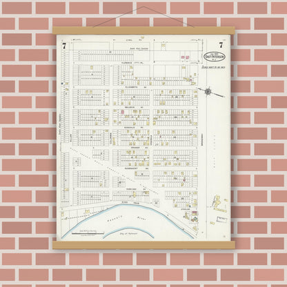Old map wall art mockup — magnetic wood frame on brick wall — Sanborn Fire Insurance Map from East Paterson, Bergen County, New Jersey (1925), Sheet #0007
