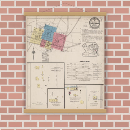 Old map wall art mockup — magnetic wood frame on brick wall — Sanborn Fire Insurance Map from Eagle Lake, Colorado County, Texas (1922) - Complete Map Set