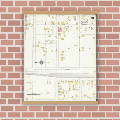 Old map wall art mockup — magnetic wood frame on brick wall — Sanborn Fire Insurance Map from Miami, Dade County, Florida (1906), Sheet #0013