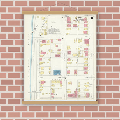 Old map wall art mockup — magnetic wood frame on brick wall — Sanborn Fire Insurance Map from Kittanning, Armstrong County, Pennsylvania (1913), Sheet #0008
