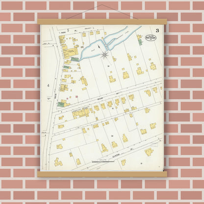 Old map wall art mockup — magnetic wood frame on brick wall — Sanborn Fire Insurance Map from Bay Shore, Suffolk County, New York (1902), Sheet #0003