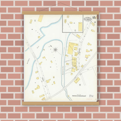 Old map wall art mockup — magnetic wood frame on brick wall — Sanborn Fire Insurance Map from Weymouth, Norfolk County, Massachusetts (1904), Sheet #0015
