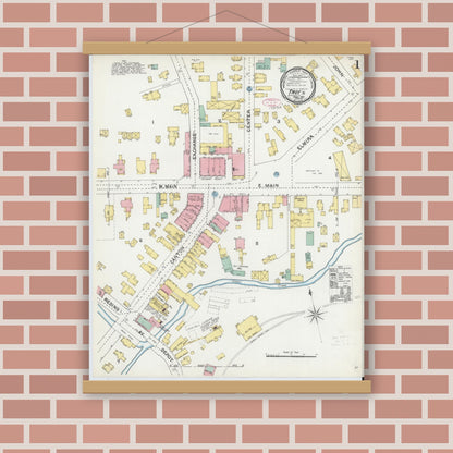 Old map wall art mockup — magnetic wood frame on brick wall — Sanborn Fire Insurance Map from Troy, Bradford County, Pennsylvania (1892) - Complete Map Set